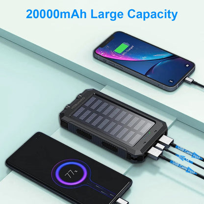 20000Mah Portable Power Bank Solar Charger for Cell Phone and Android, Solar Phone Chargers with Dual 5V USB Ports and 2 Led Flashlight